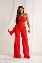 Conjunto Top Strapless Fluido Calça Flare Renata